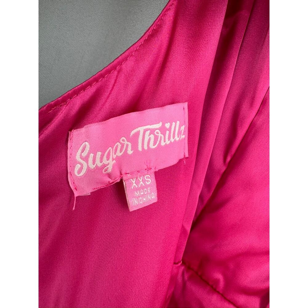 375. Sugar Thrillz Hot Pink Satin Ruched Bodycon Mini Dress Size XXS - Picture 7 of 9